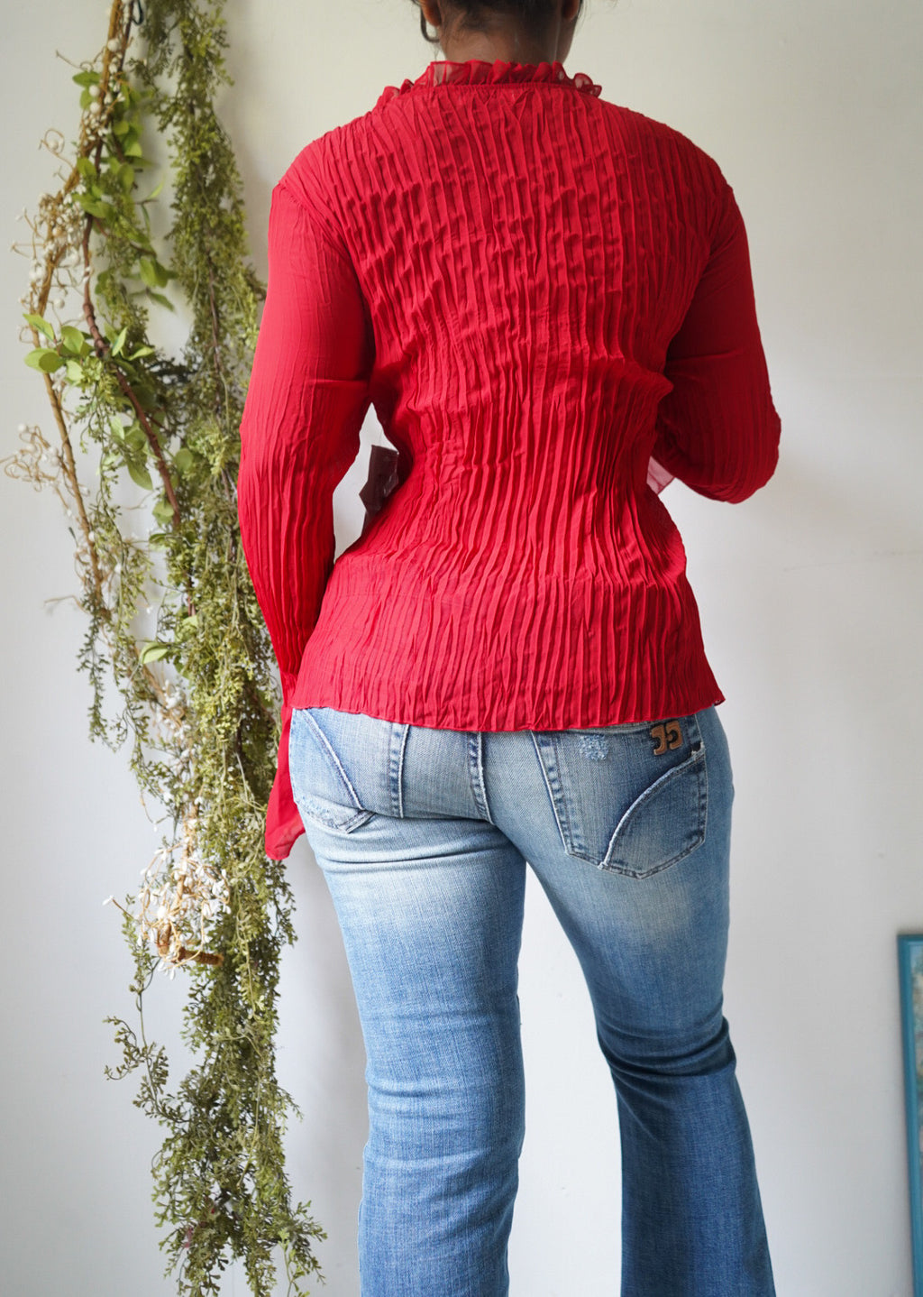 Y2K Pleat Fabric Red Bead Detail Top