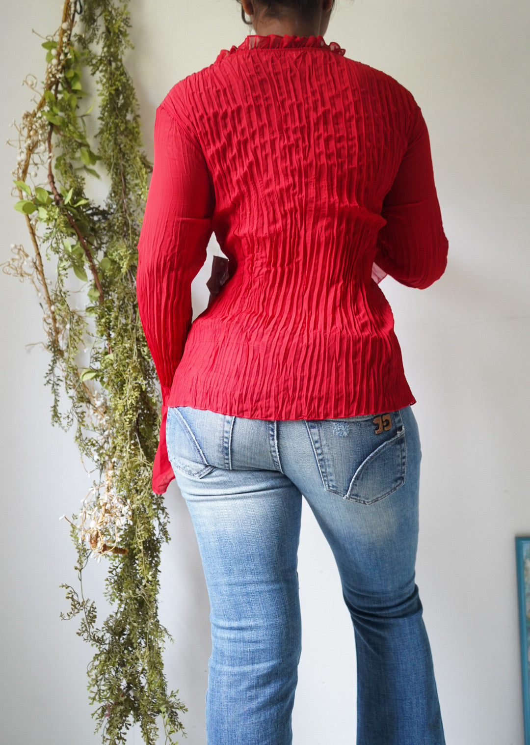 Y2K Pleat Fabric Red Bead Detail Top