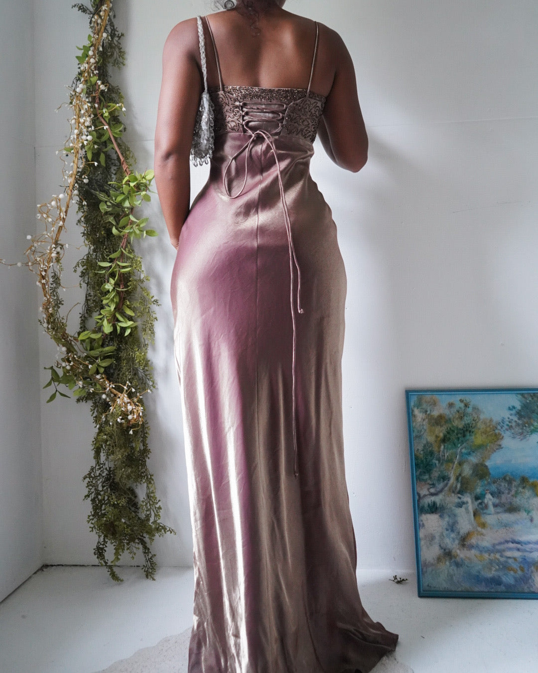 Y2K Iridescent Satin Beaded Bodice Gown – Masha&Jlynn