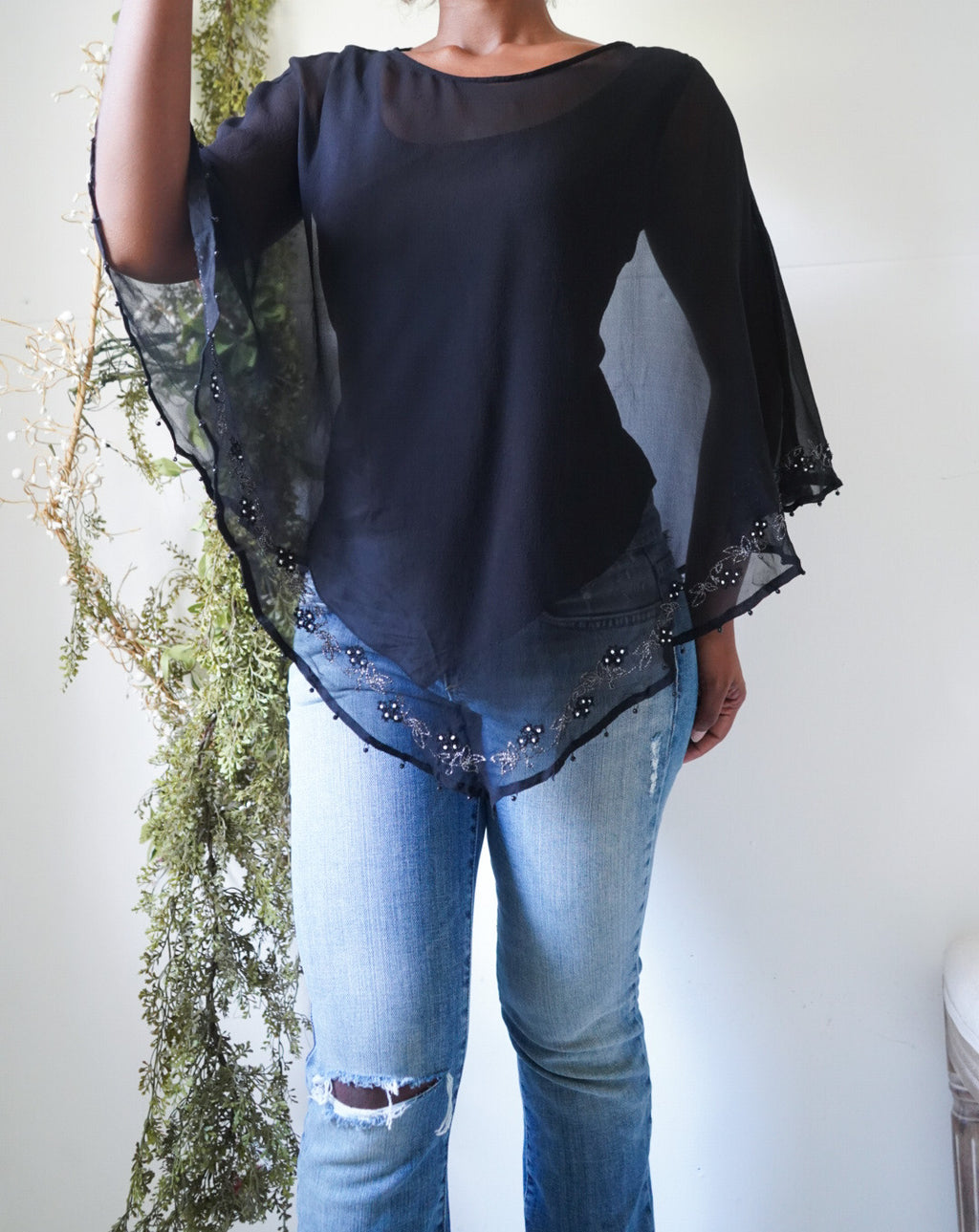 Rare Silk Black Scarf Top