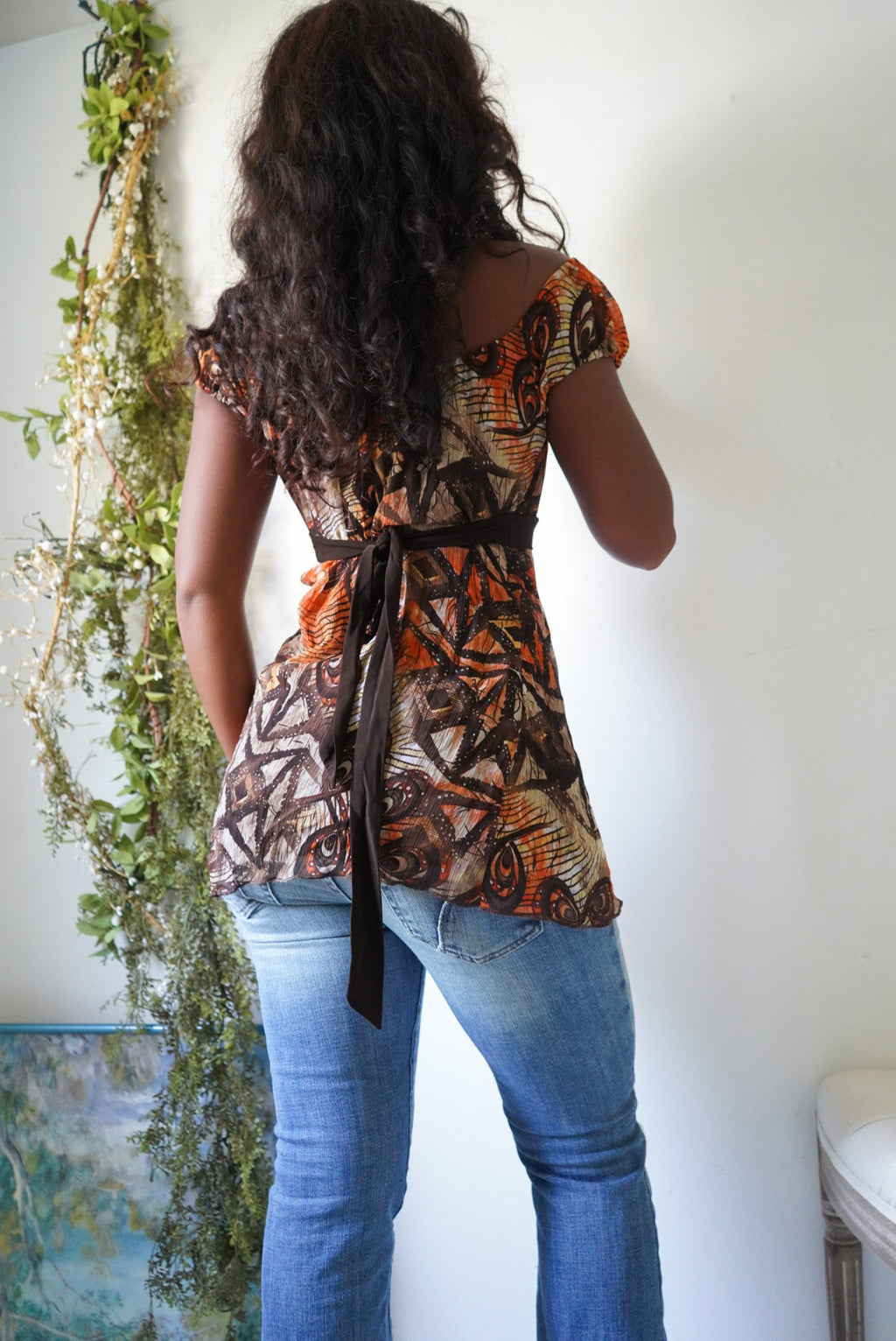 Y2K Off The Shoulder Boho Tie Back Top