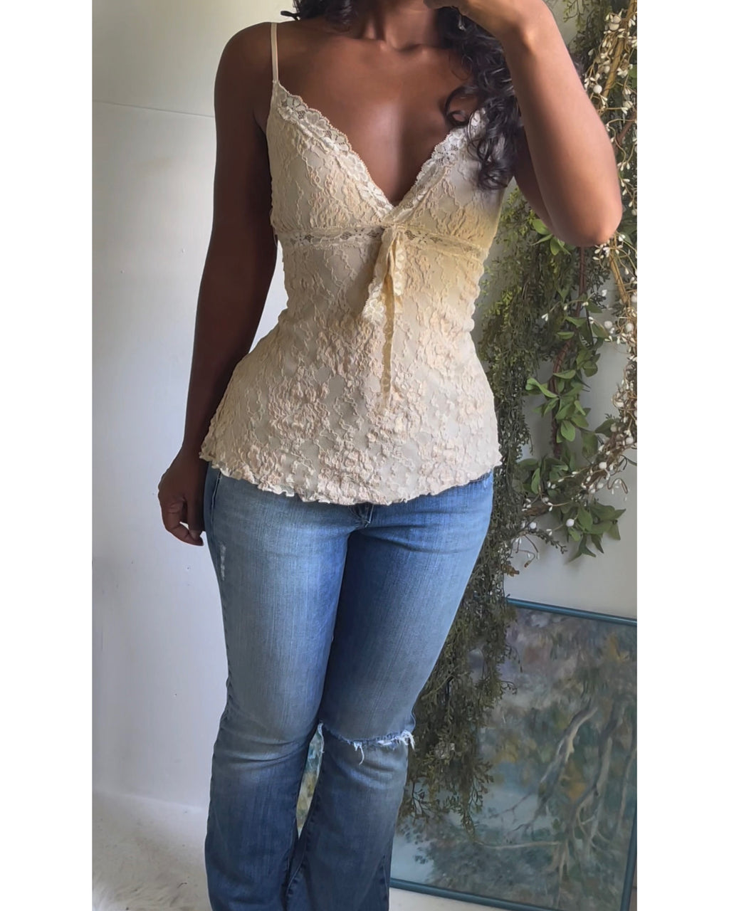 Y2K Tan Lace Coquette Cami