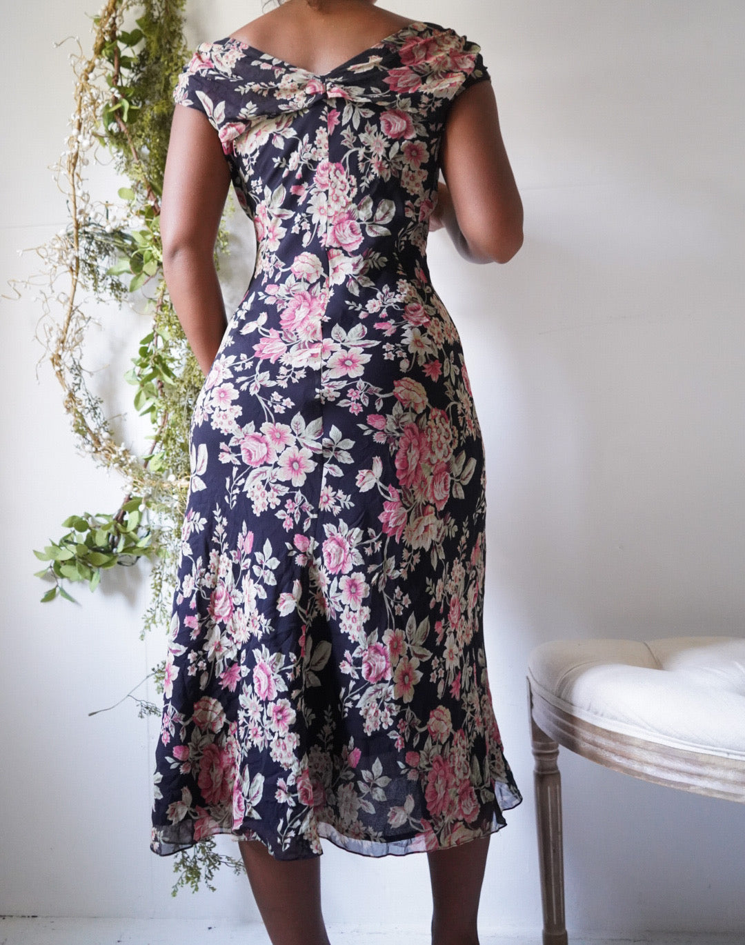 Y2K Romantic Floral Off The Shoulder Silk Dress