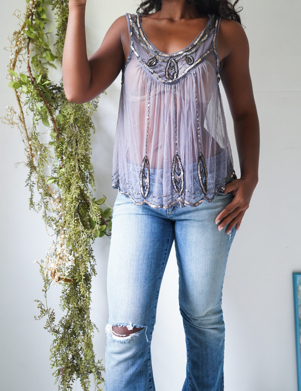 Y2K Beaded Boho Layered Top