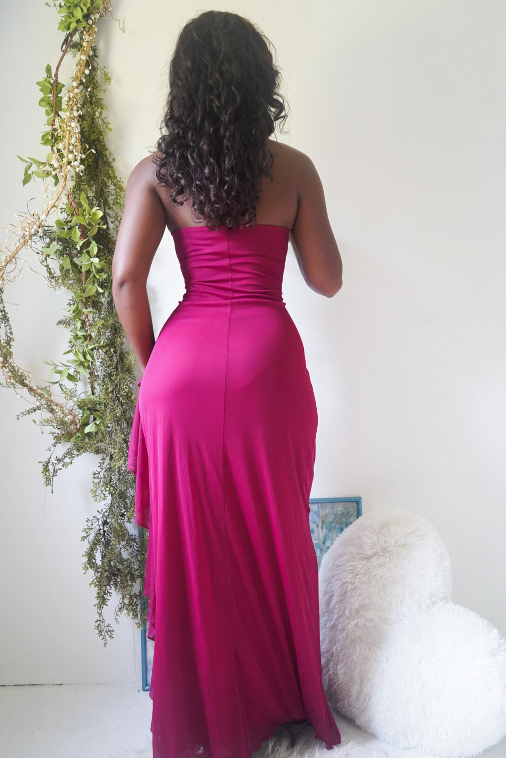 Y2K Berry Halter Ruffle Detail Gown