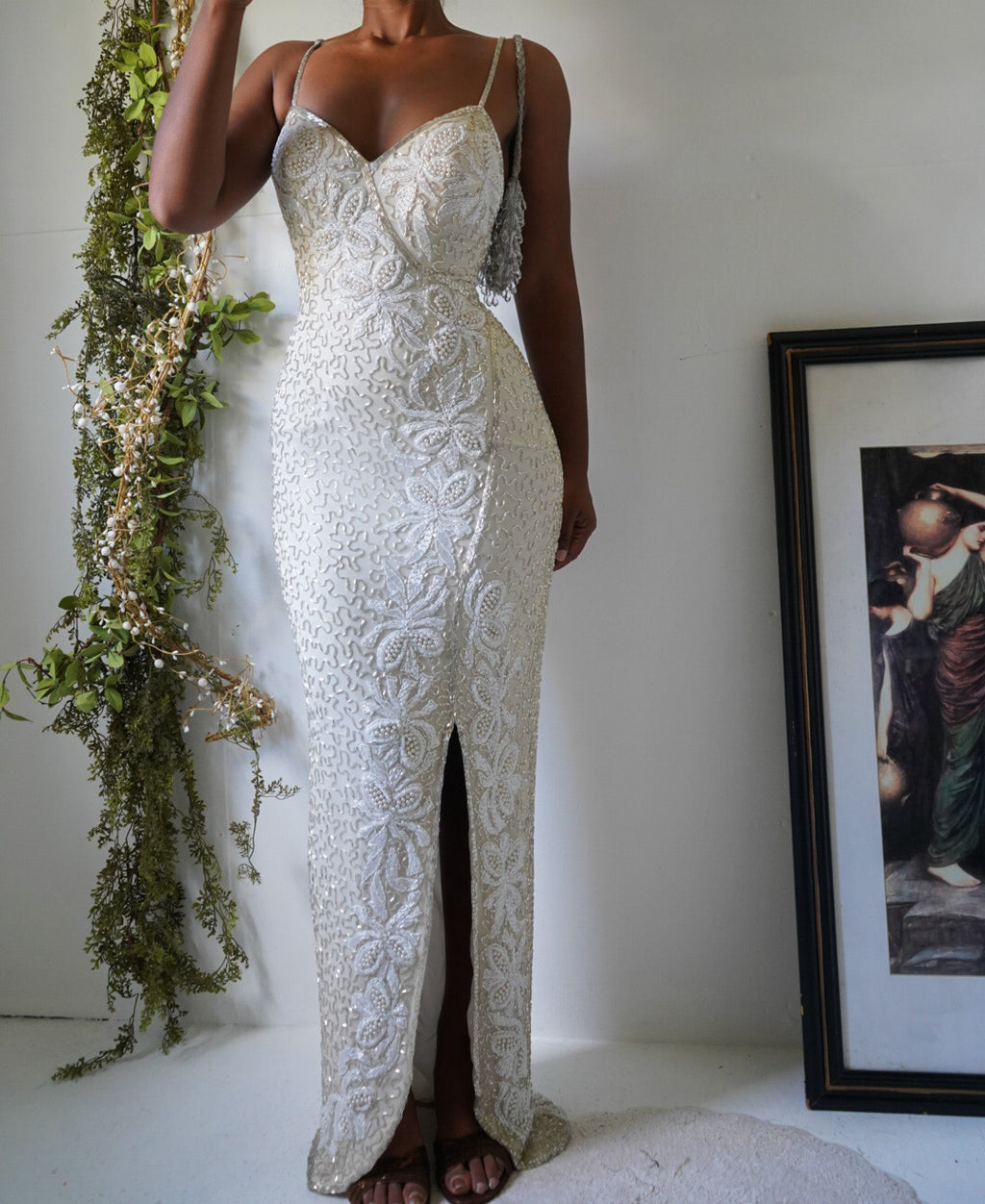 Rare Vintage 90’s Heavily Beaded Ivory Pearl Gown