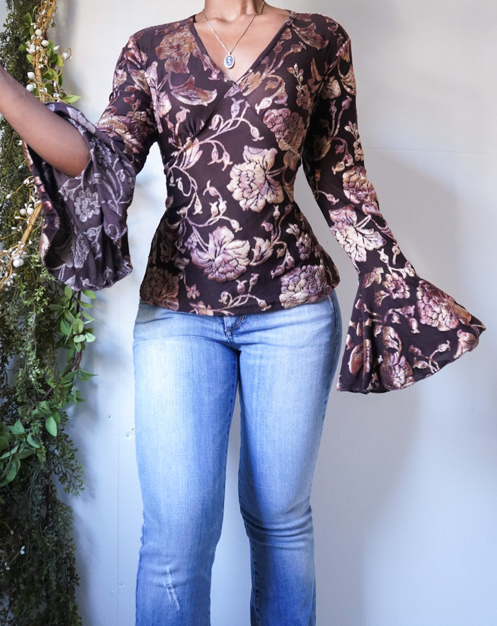 Burnout Boho Flare Sleeve Top