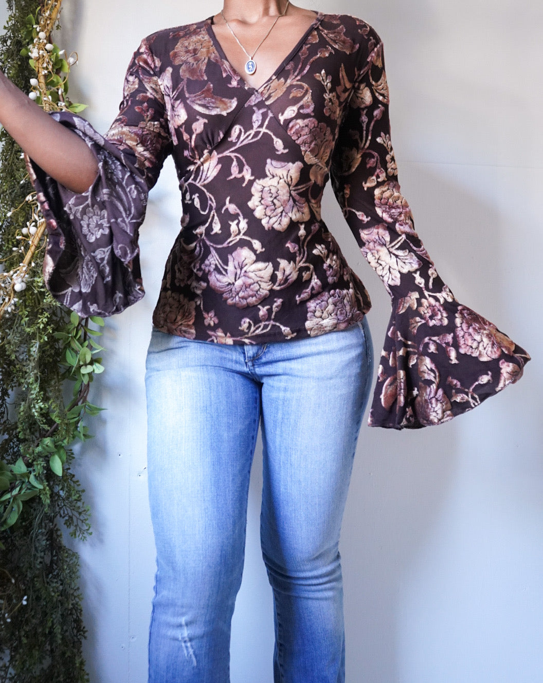 Burnout Boho Flare Sleeve Top