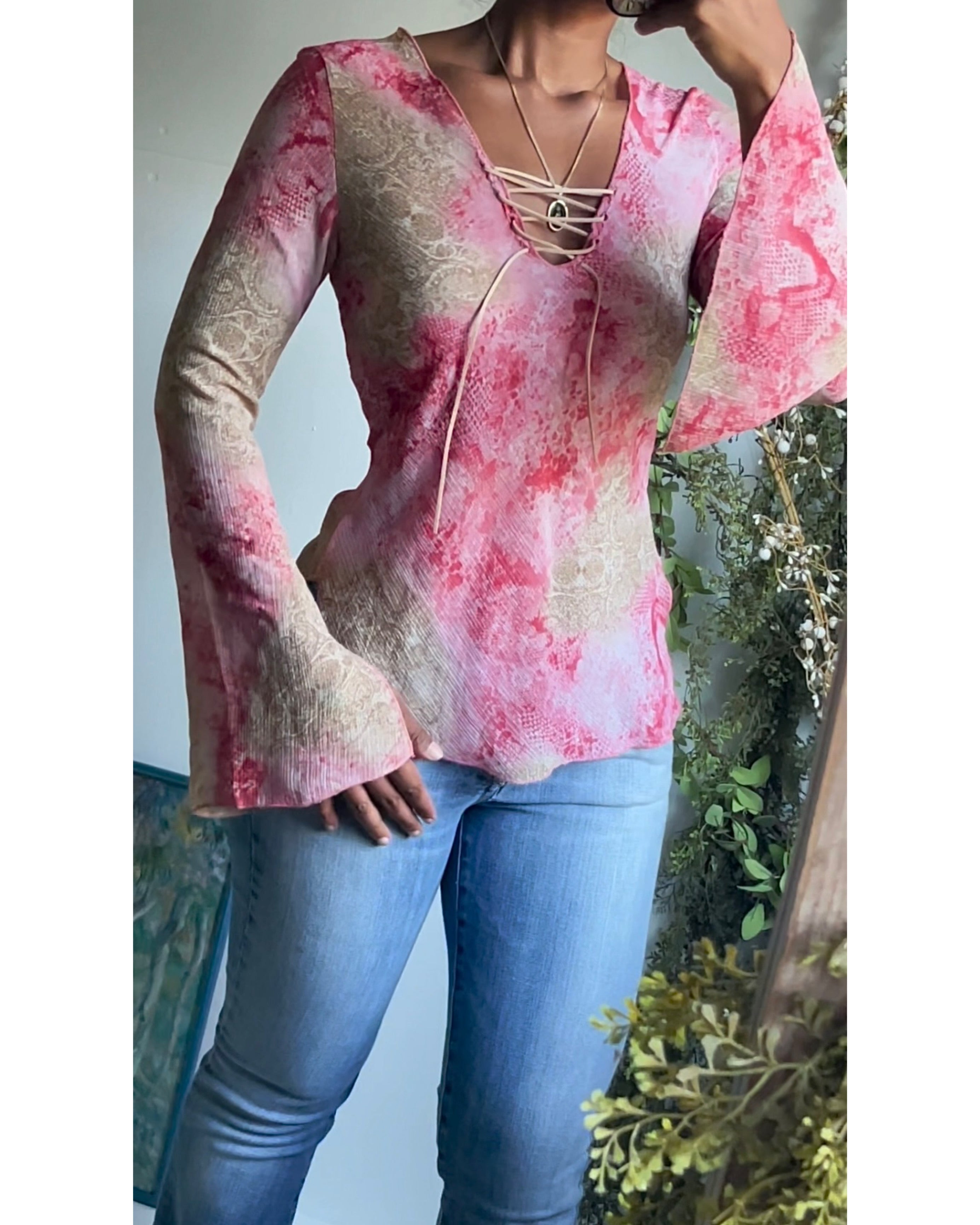 Flare Sleeve Paisley Boho Top