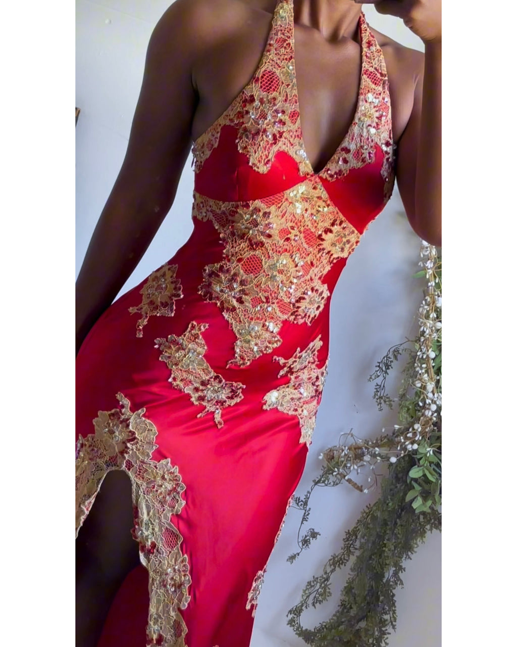 Rare Vintage Y2K Silk and Lace Sue Wong Halter Gown