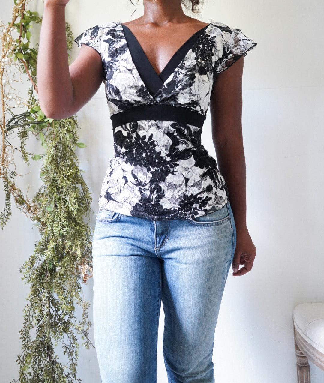 Y2K Monochrome Lace Tie Back Top