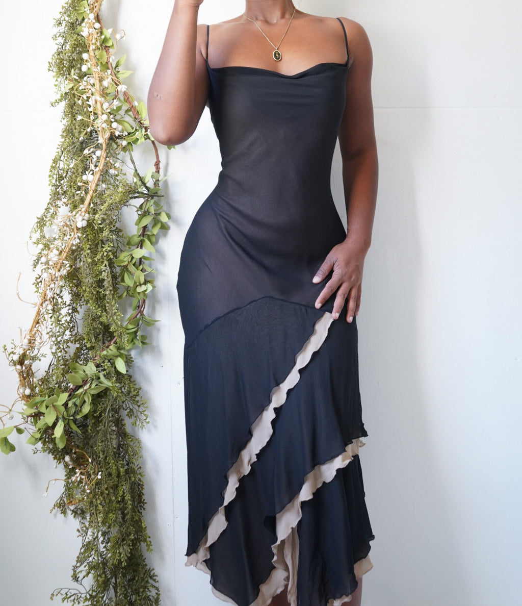 Cowl Neck Nude and Black Layered Staple Dress