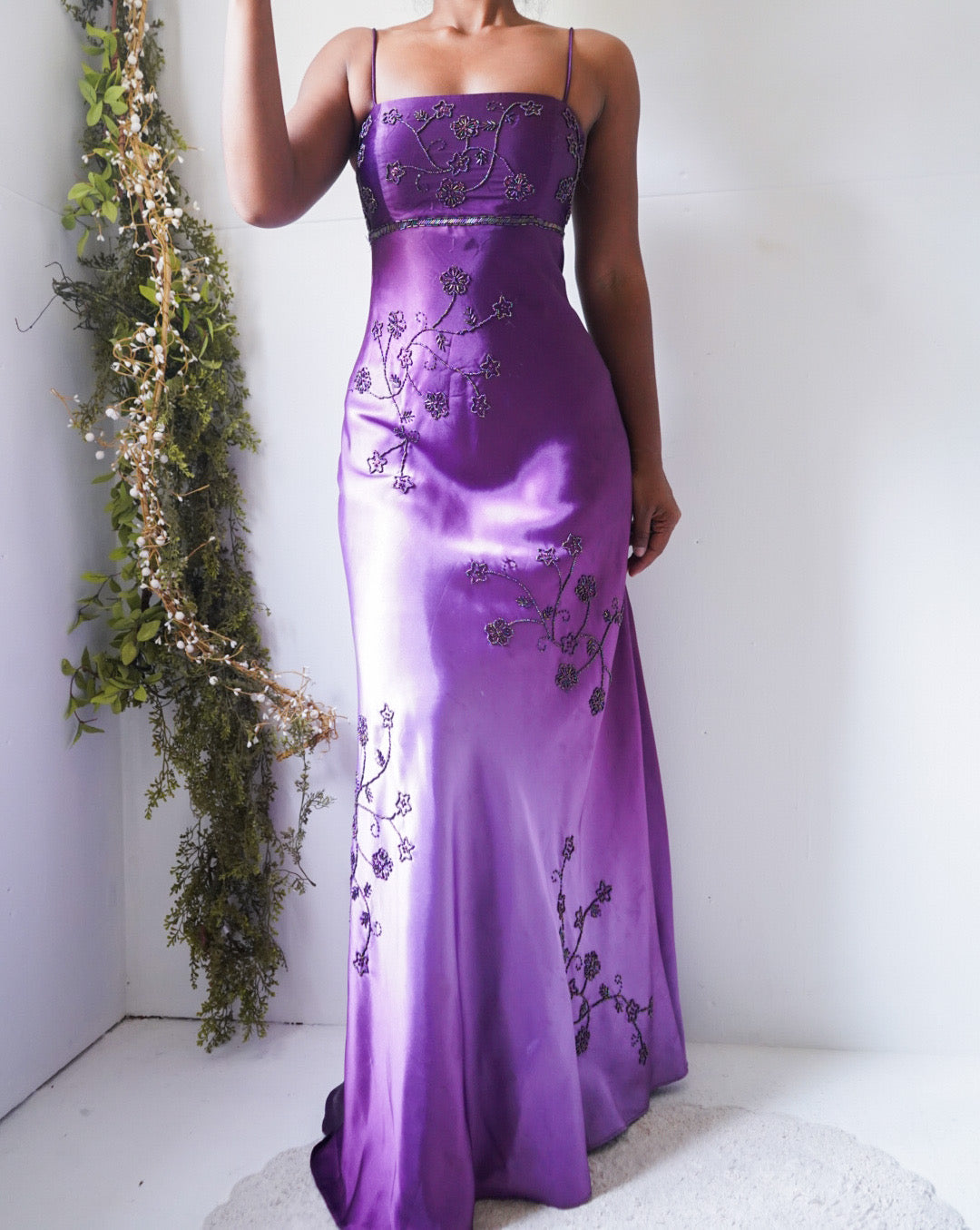 Rare Vintage Y2K Ombre Purple Beaded Satin Gown