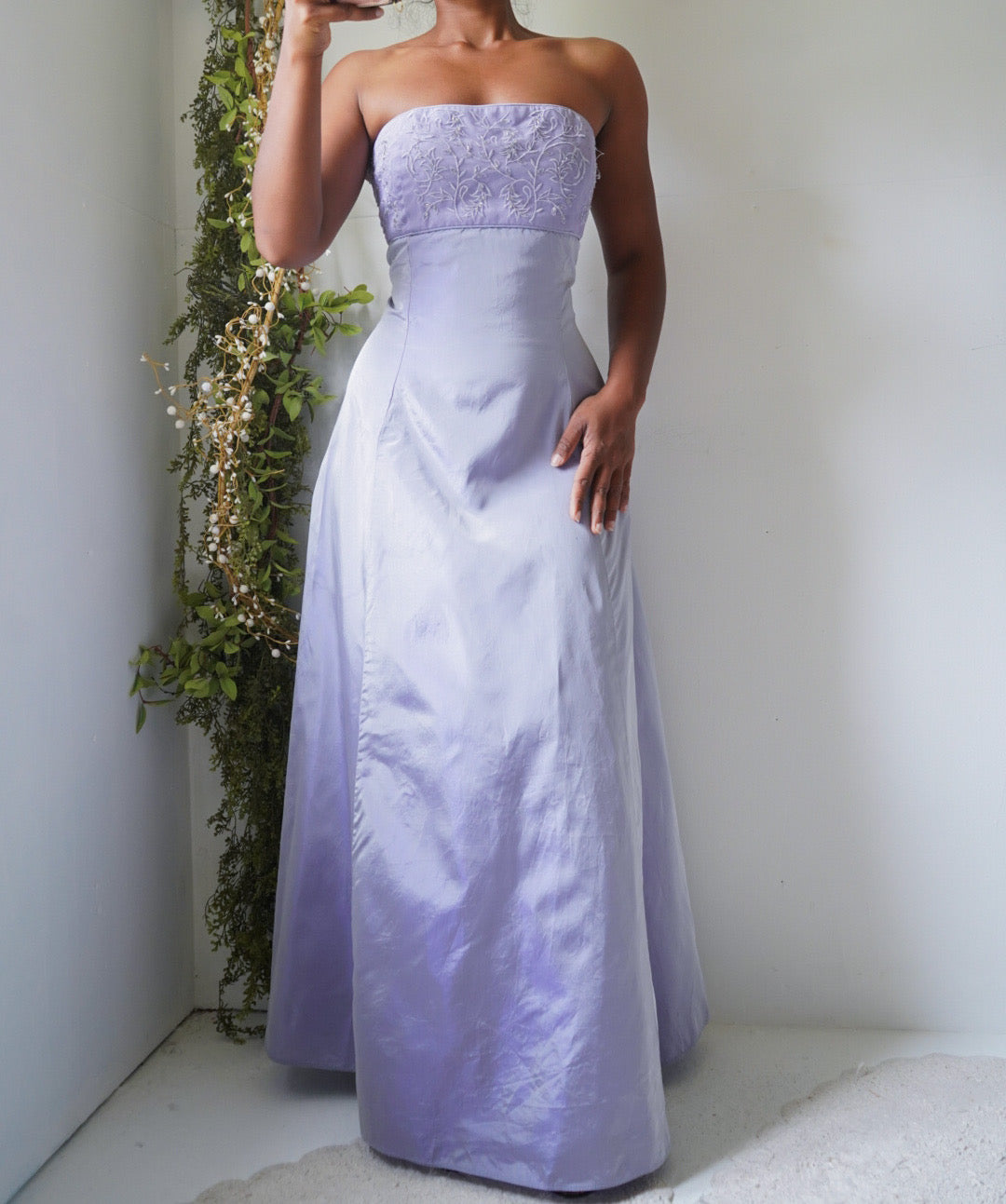 Vintage Y2K Iridescent Lilac Strapless Gown