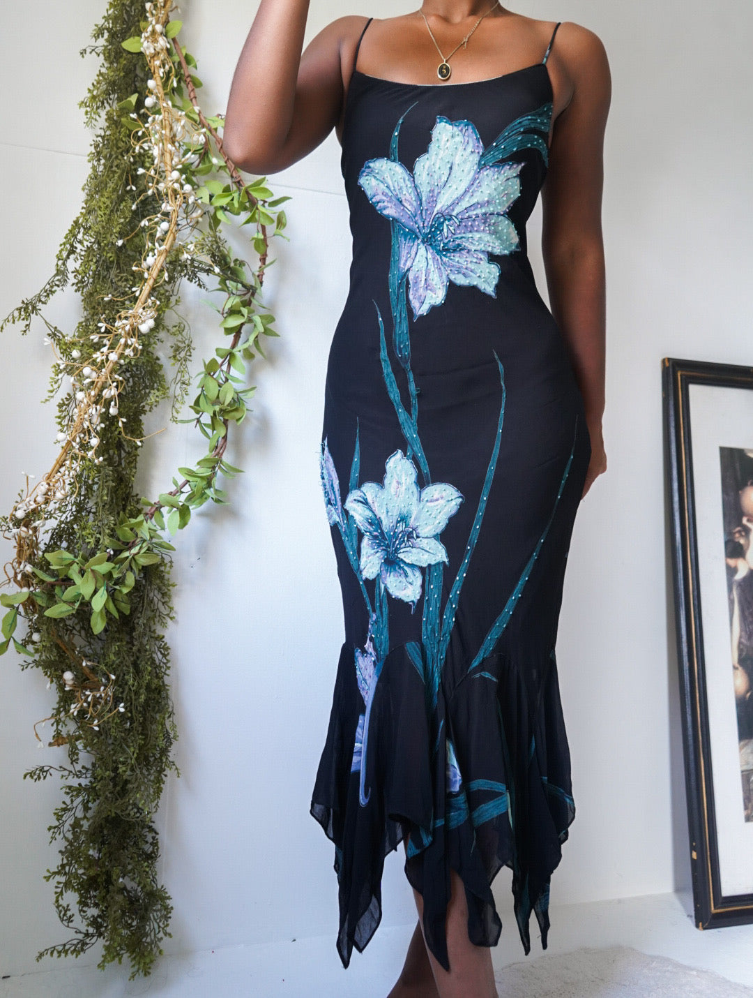 Vintage Floral Beaded Fairy Midi Slip Dress