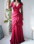 Rare Y2K Red Silk Ruffle Gown