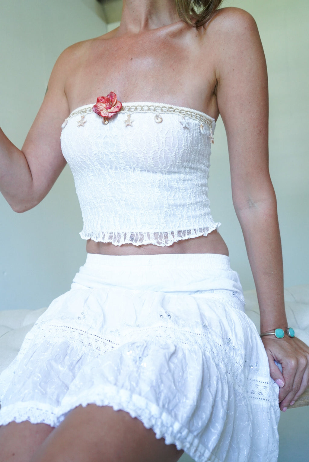 Handmade Seashell Trim Tube Top