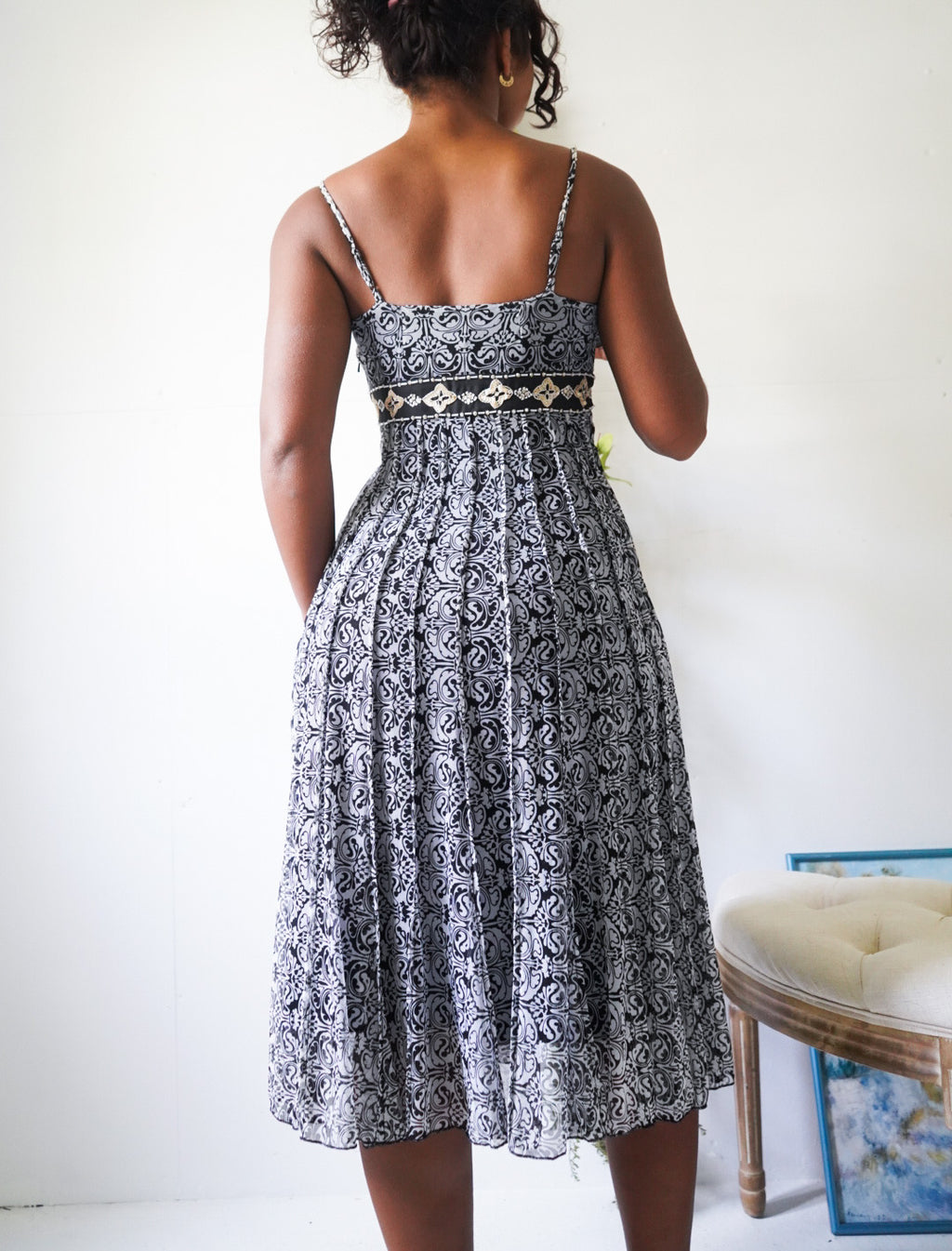 Vintage Y2K Monochrome Boho Dress