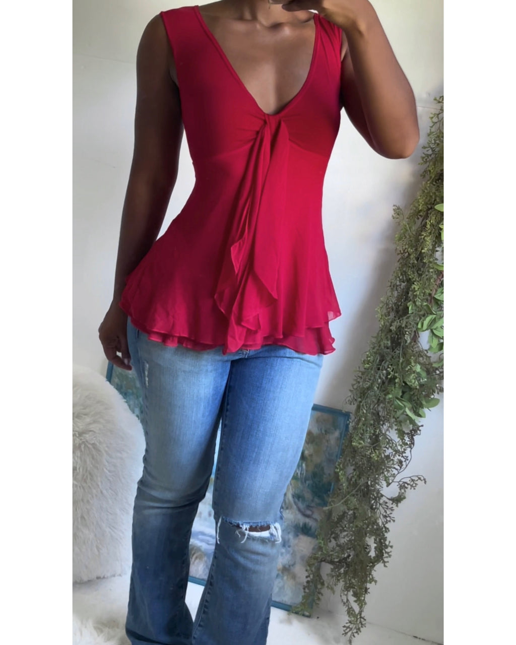 Y2K Layered Red Babydoll Top