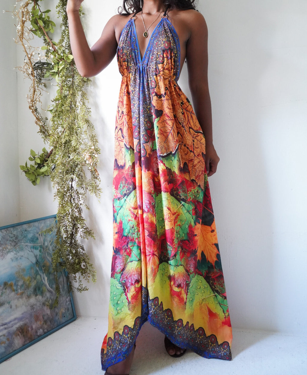 Y2K Boho Halter Scarf Dress