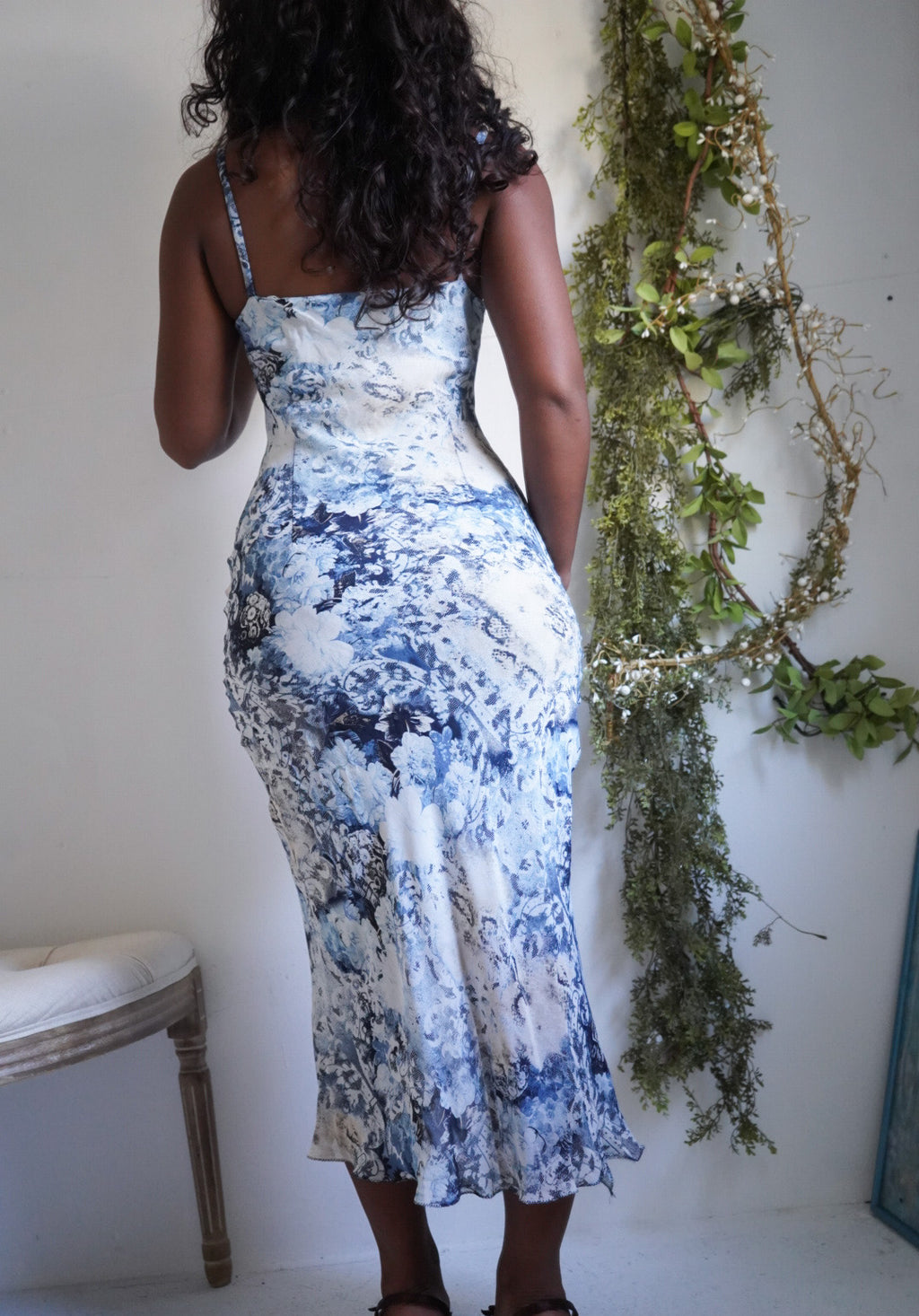 Y2K Cowl Neck Abstract Slip Dress