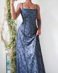 Vintage Y2K Baby Blue and Black Layered Floral Gown