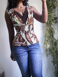 Y2K Layered Neckline Tropical Boho Print Top