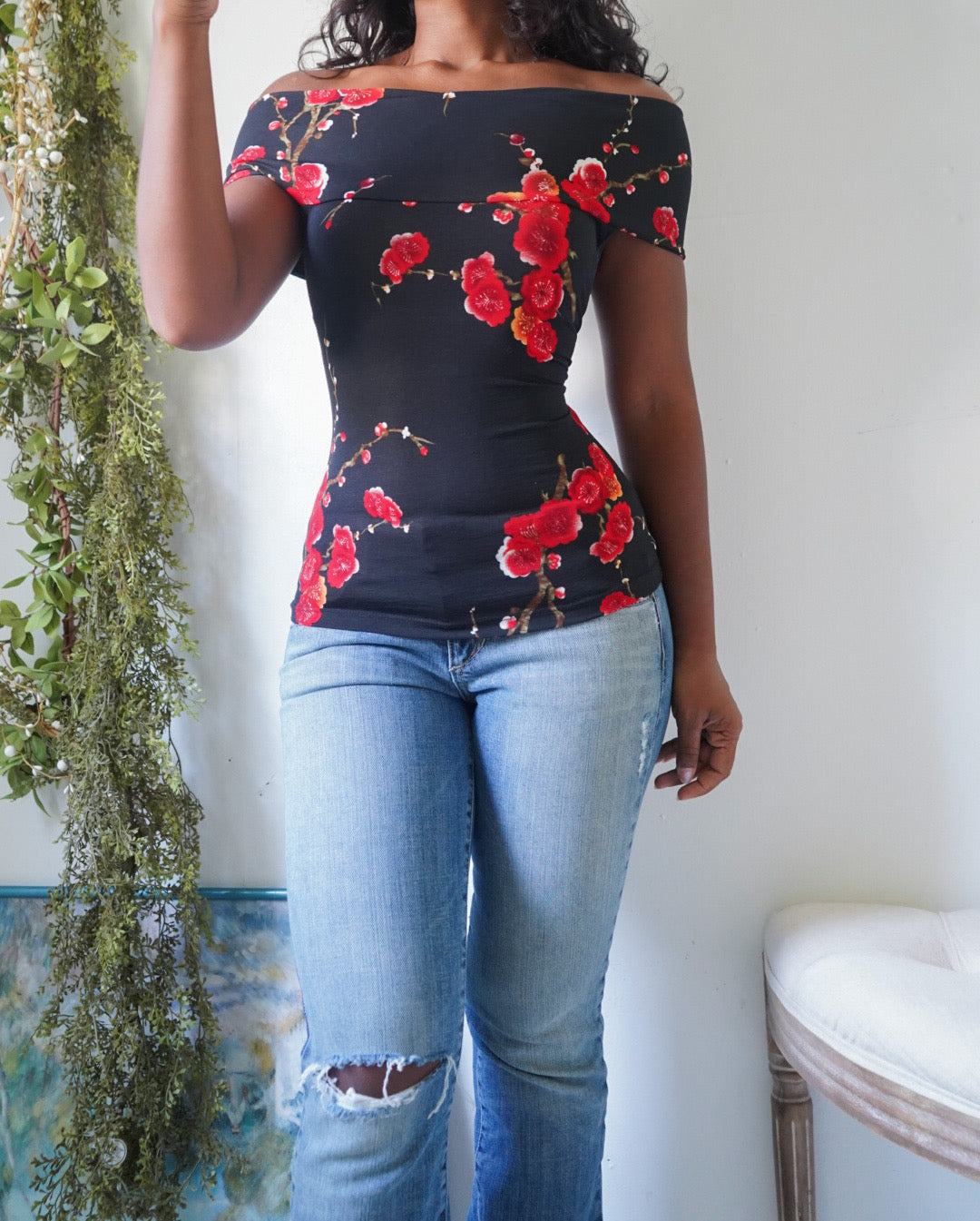 Y2K Off The Shoulder Floral Top