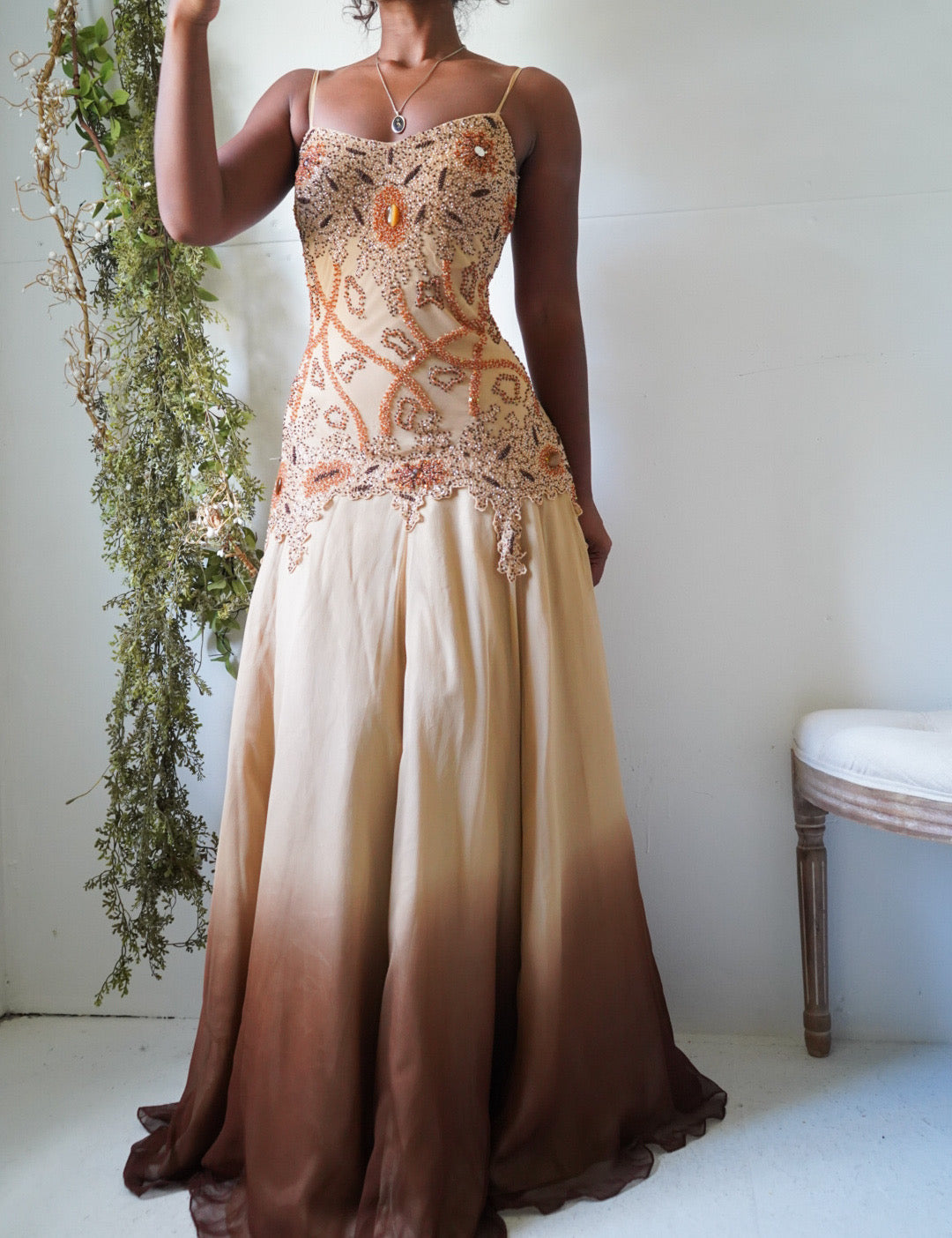 Rare Vintage Y2K Ombre Beaded Silk Gown