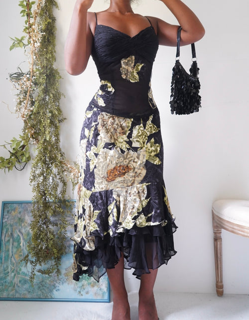 Y2K Black 2 Piece Devore Silk Skirt Set