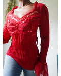 Y2K Pleat Fabric Red Bead Detail Top