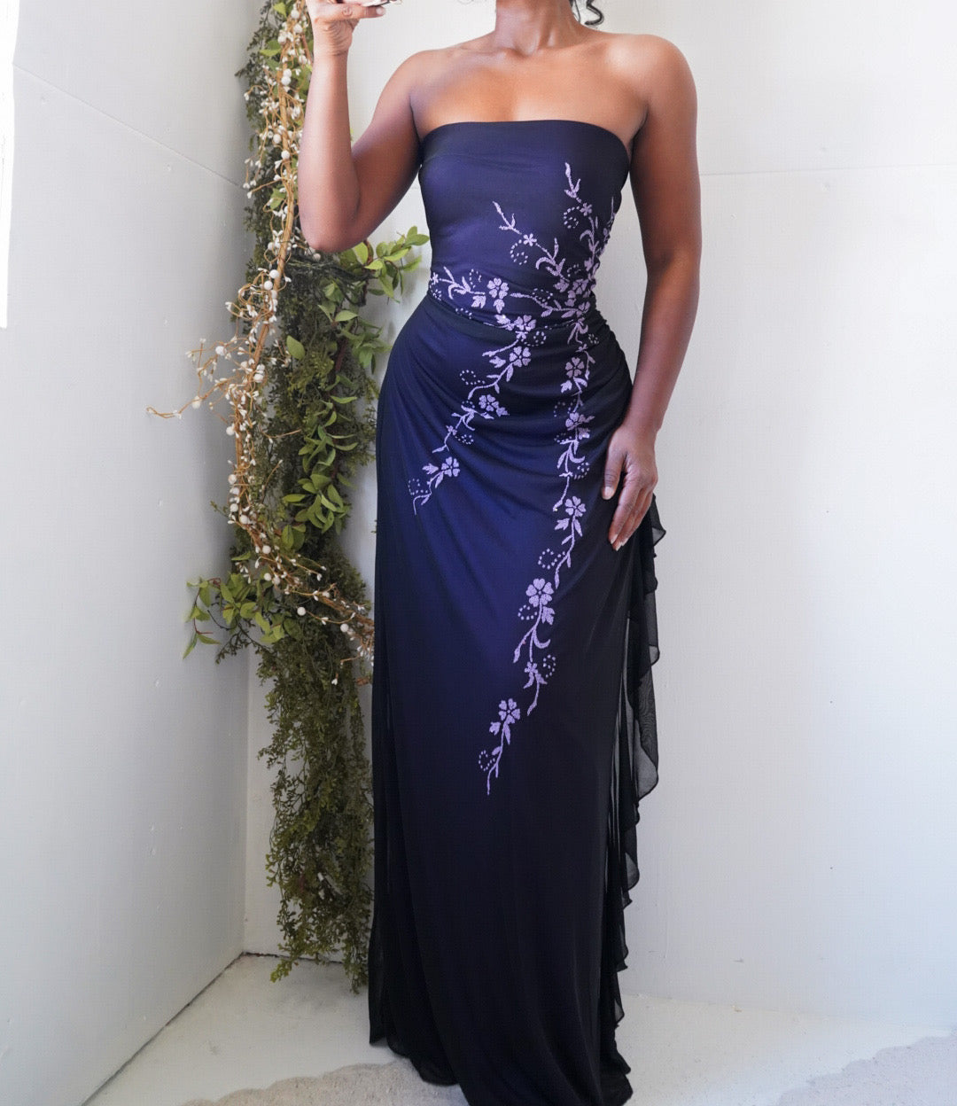 Y2K Purple and Black Layered Strapless Gown