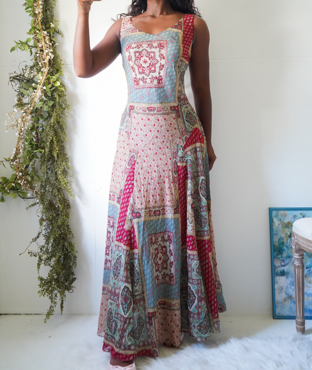 Y2K Patchwork Paisley Maxi Dress