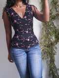 Y2K Black And Pink Embroidered Mesh Tank