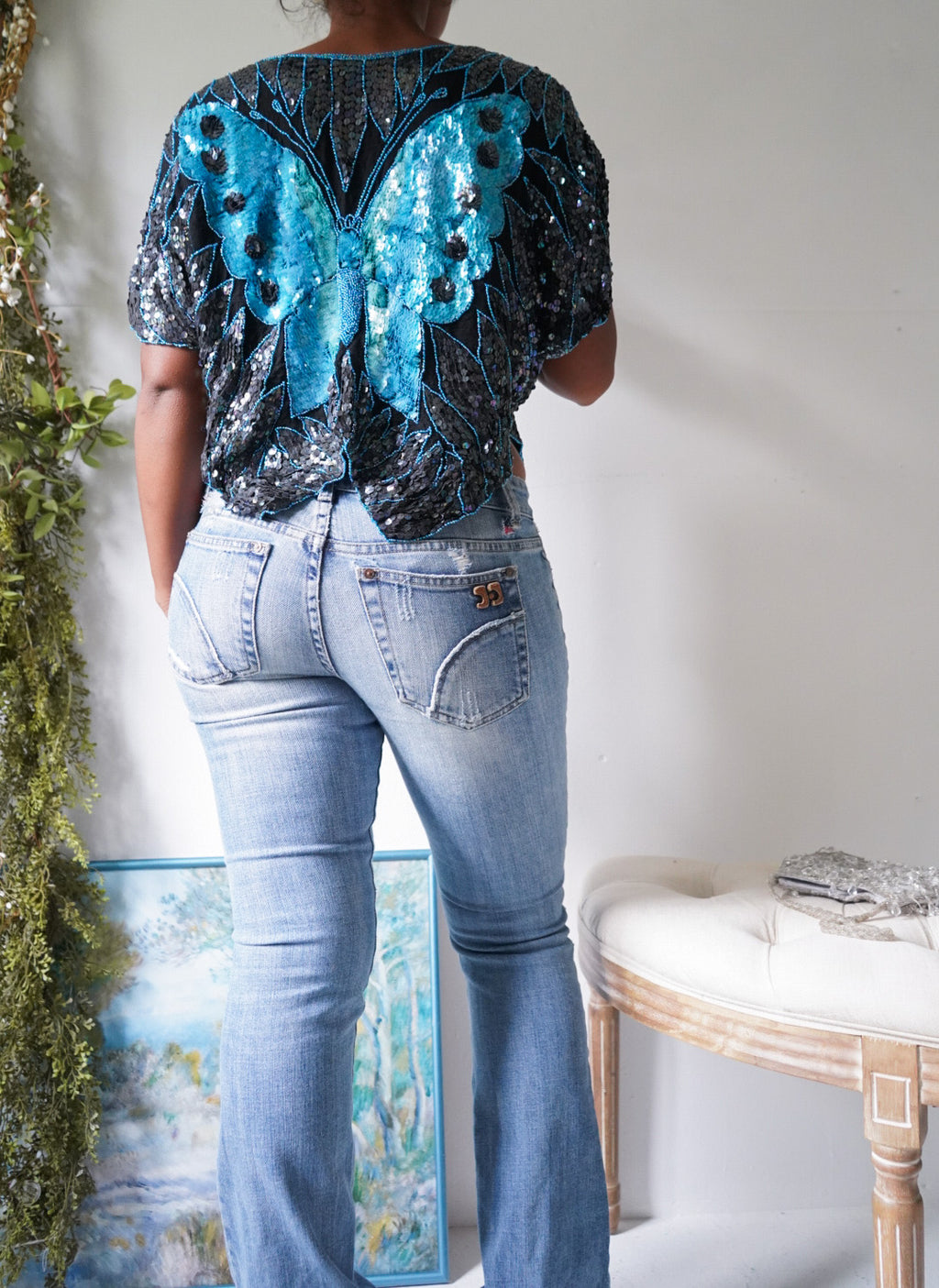Y2K Sequin Silk Butterfly Top