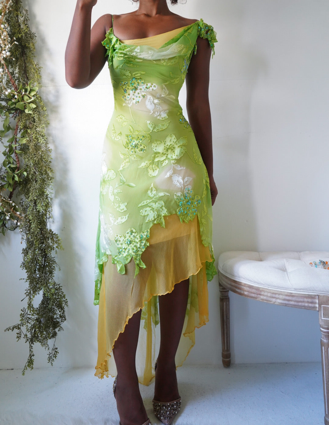 Rare Y2K Devore Silk Forest Fairy Dress