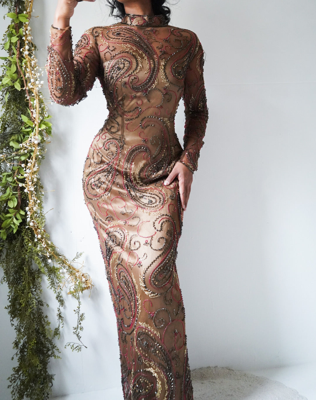 Beaded Bronze Paisley Gown