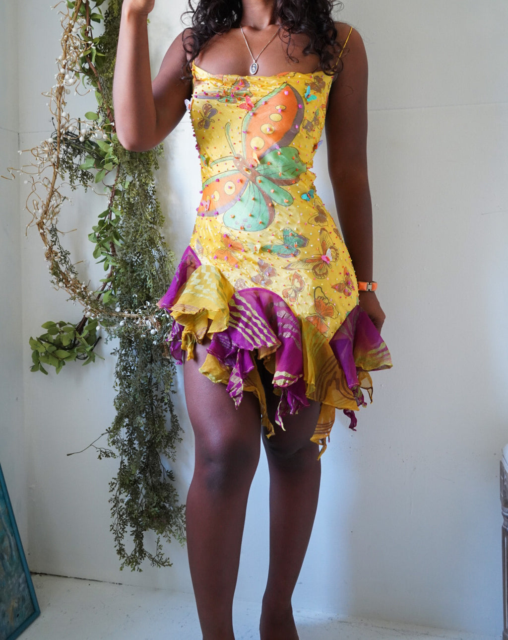 Yellow Butterfly Garden Reworked Handmade Fairy Mini Dress