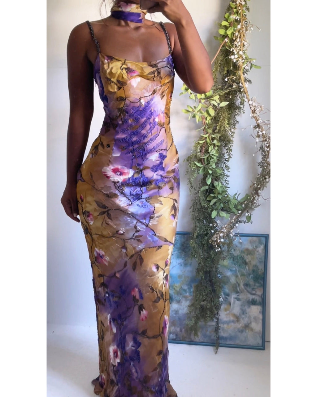 Purple Burnout Rose Beaded Gown