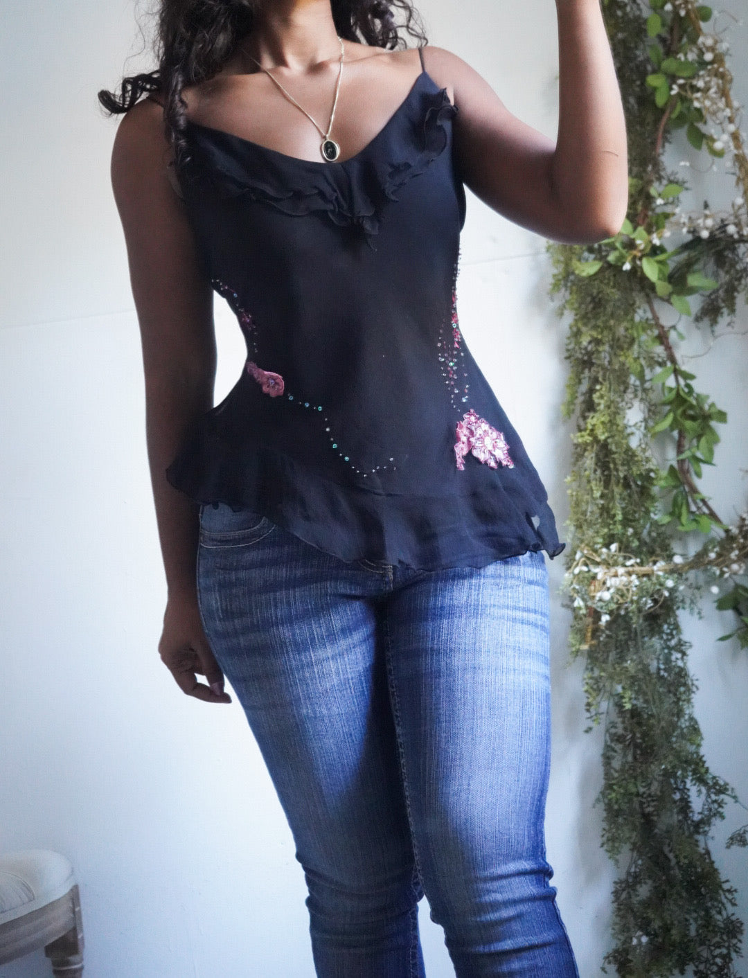 Y2K Black Silk Fairy Cami
