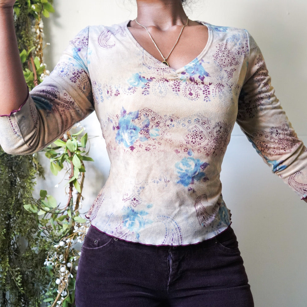 Boho Faux Suede 3/4 Sleeve Top