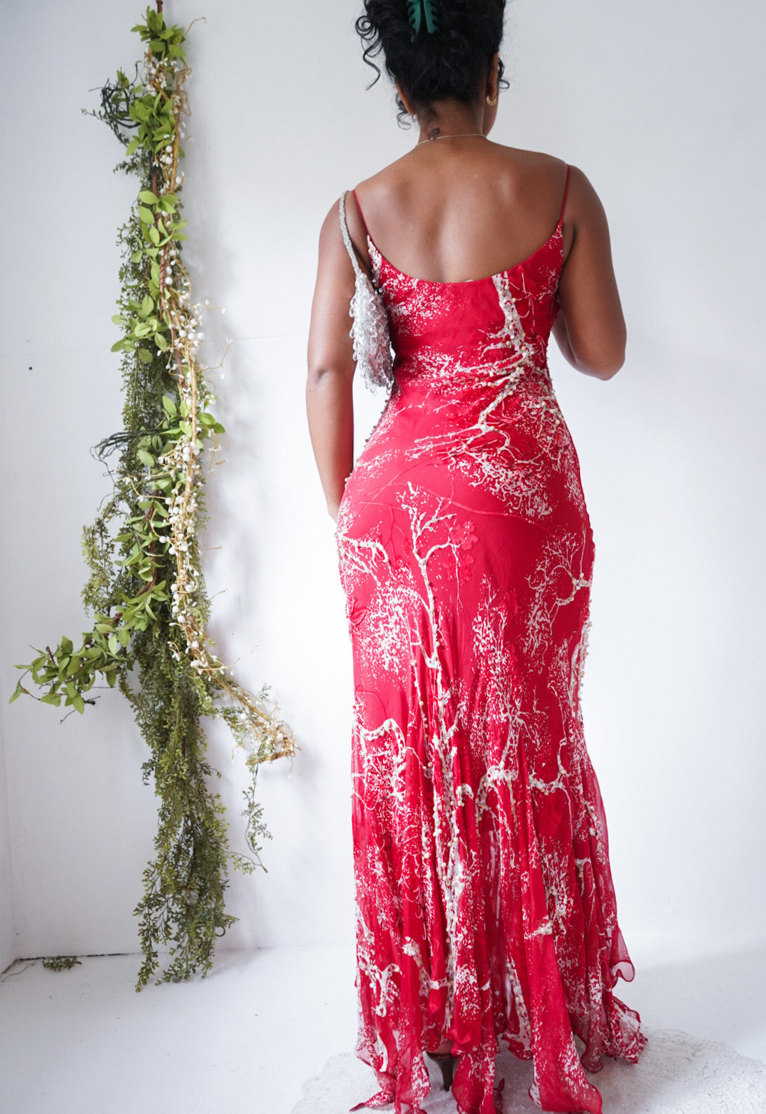 Rare Y2K Red Silk Burnout Beaded Fairy Gown
