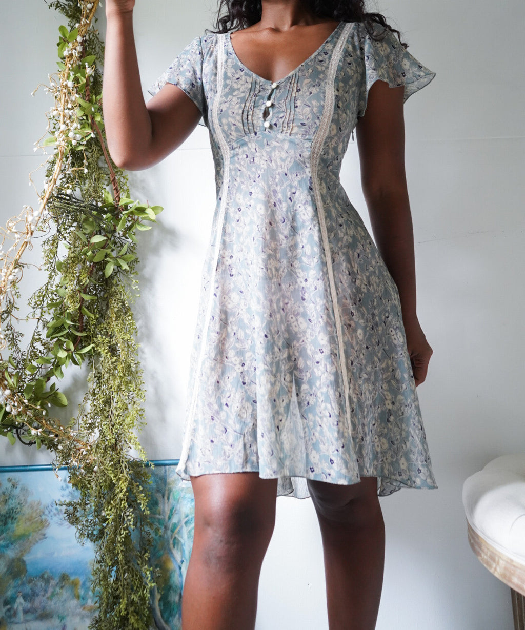 Y2K Floral Lace Trim Romantic Dress