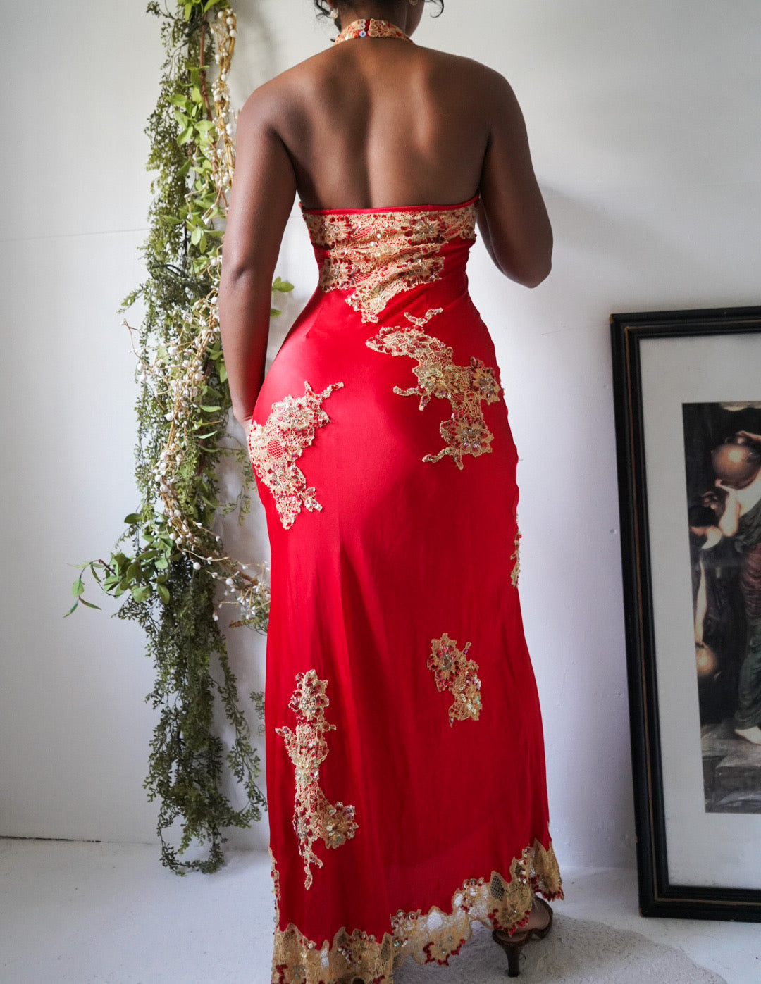 Rare Vintage Y2K Silk and Lace Sue Wong Halter Gown