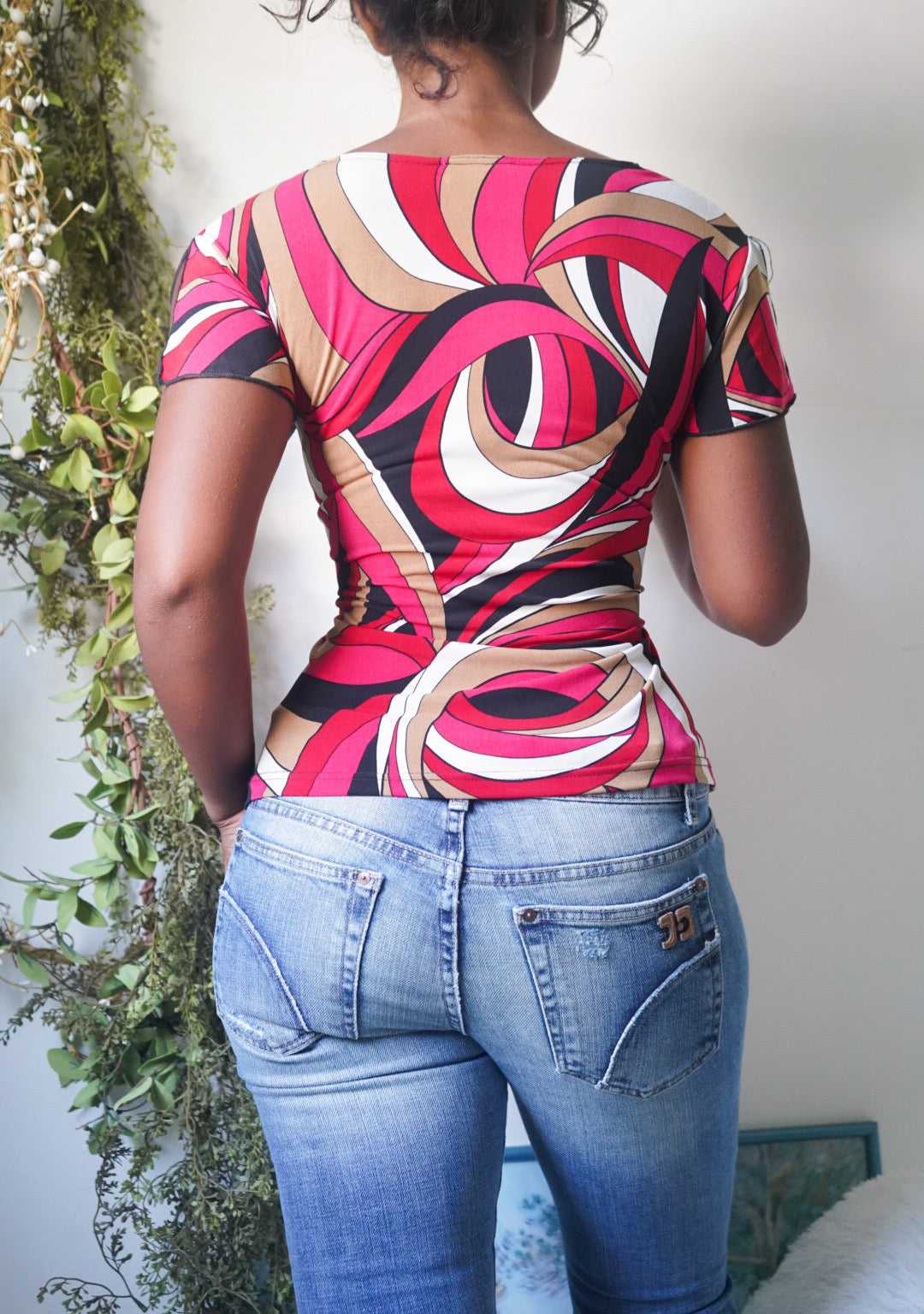 Y2K Psychedelic Crossover Neckline Top