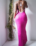 Vintage Y2K Fully Beaded Pink Silk Backless Gown