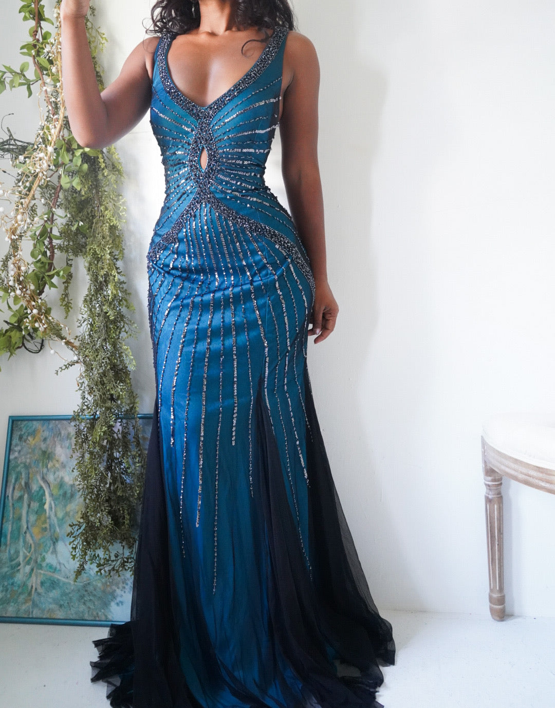 Y2K Layered Beaded Mermaid Backless Gown