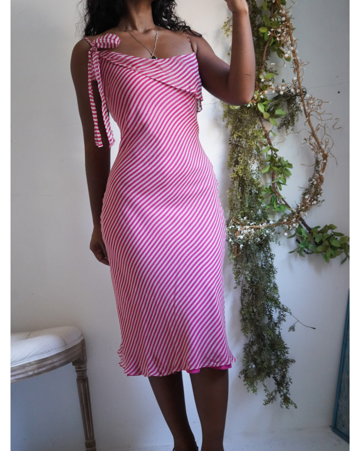 Y2K Silk Striped Midi Dress