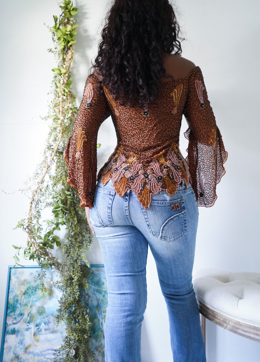 Rare Y2K Silk Beaded Boho Fairy Top