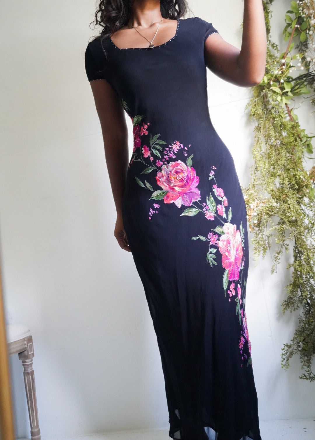 Y2K Floral Beading Detail Maxi Dress